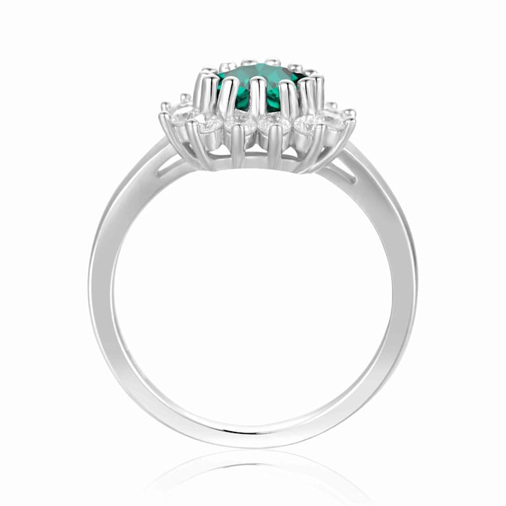 Heart Shape Lab Created Emerald with White Topaz Accents Sterling Silver
Ring, 0.93ctw