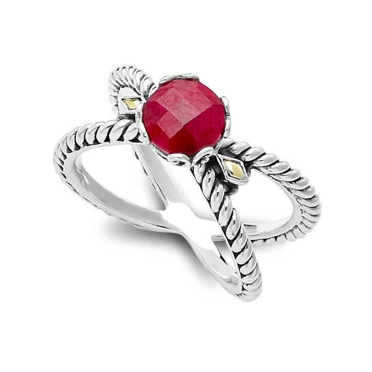 Ruby X-Design Ring In Sterling Silver With 18K Gold Accents