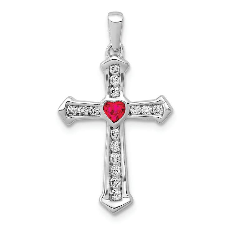 Rhodium Over 10k White Gold Heart Cross Pendant with 0.13 ctw Ruby and
0.20 ctw Diamond