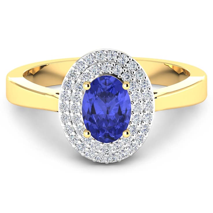 0.91ctw Violet Tanzanite and Diamond 14K Yellow Gold Halo Ring