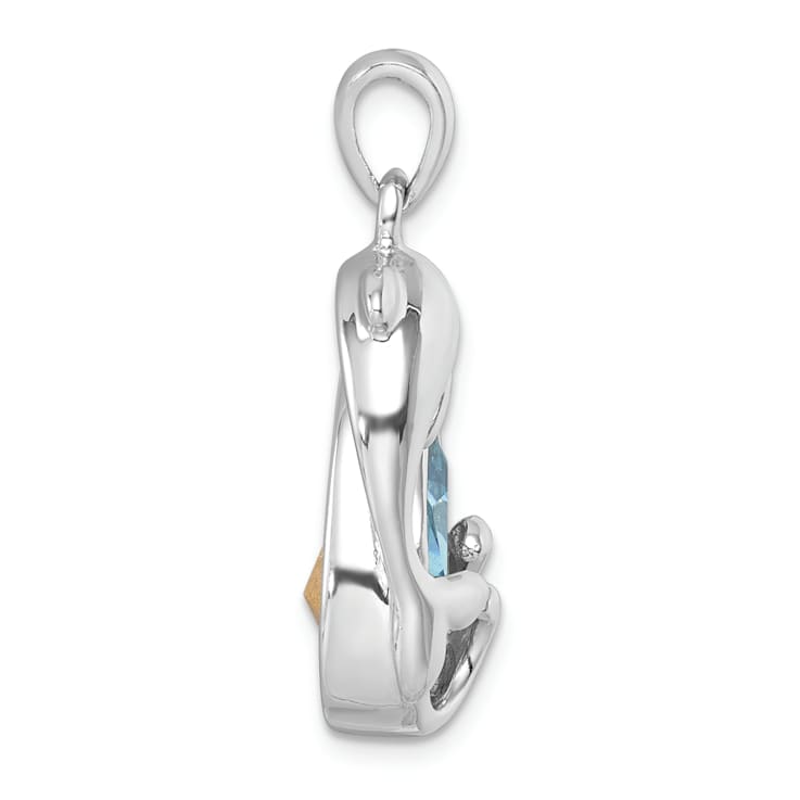 Rhodium Over Sterling Silver Polished Crystal Dolphin Pendant