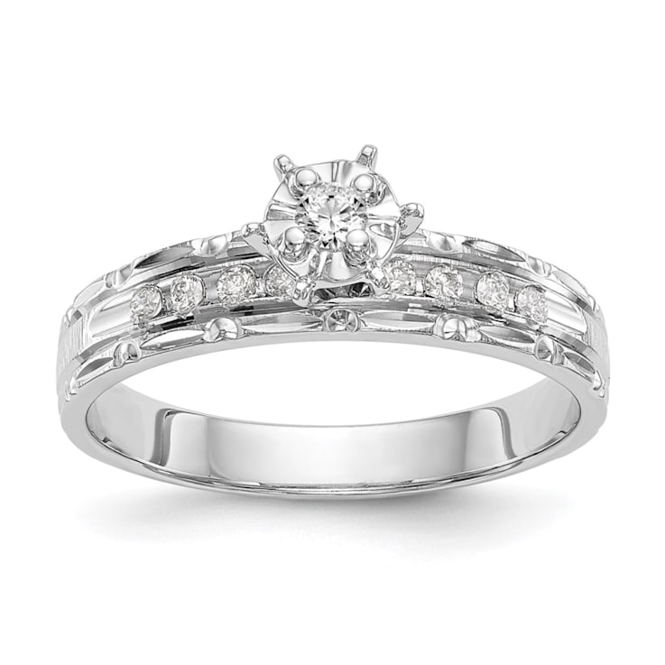 Rhodium Over 14K White Gold AA Quality Trio Engagement Ring 0.13ctw
