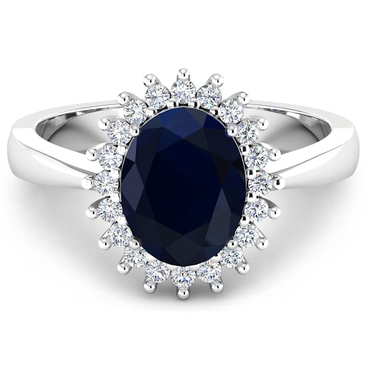 1.49ctw Blue Sapphire and Diamond 14K White Gold Halo Ring