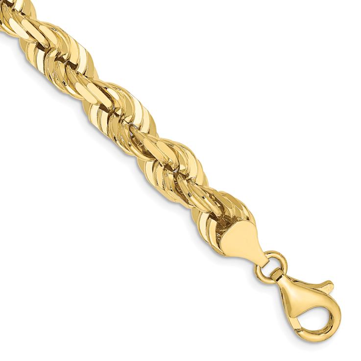 10k Yellow Gold 7mm Diamond-Cut Rope Link Bracelet