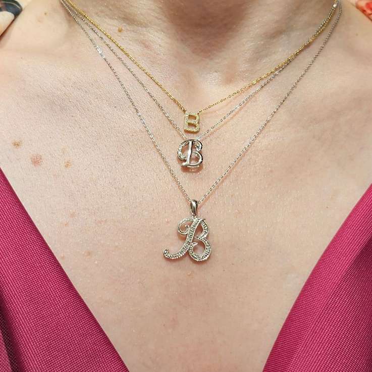 10K White Gold Script White Diamond Initial Letter N Pendant With Chain, 0.02ctw