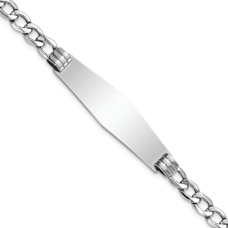 Rhodium Over 14k White Gold Polished Soft Diamond Shape Cuban ID Bracelet