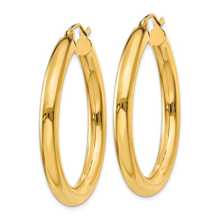 14k Yellow Gold 1 3/8" Polished Tube Hoop Earrings