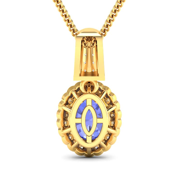 1.60ctw 14K Yellow Gold Tanzanite and White Diamond Pendant with 18 inch
Cable Chain