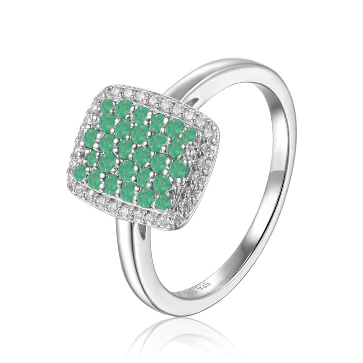 Emerald and Moissanite Sterling Silver Rectangle Cluster Ring