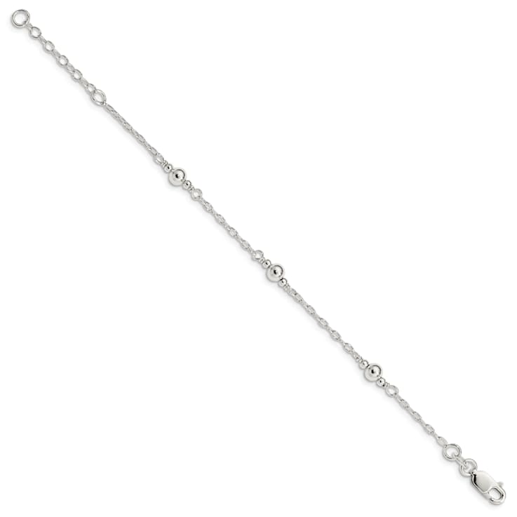 Sterling Silver Polished Fancy Bead with 1-inch Extensions Children's Bracelet