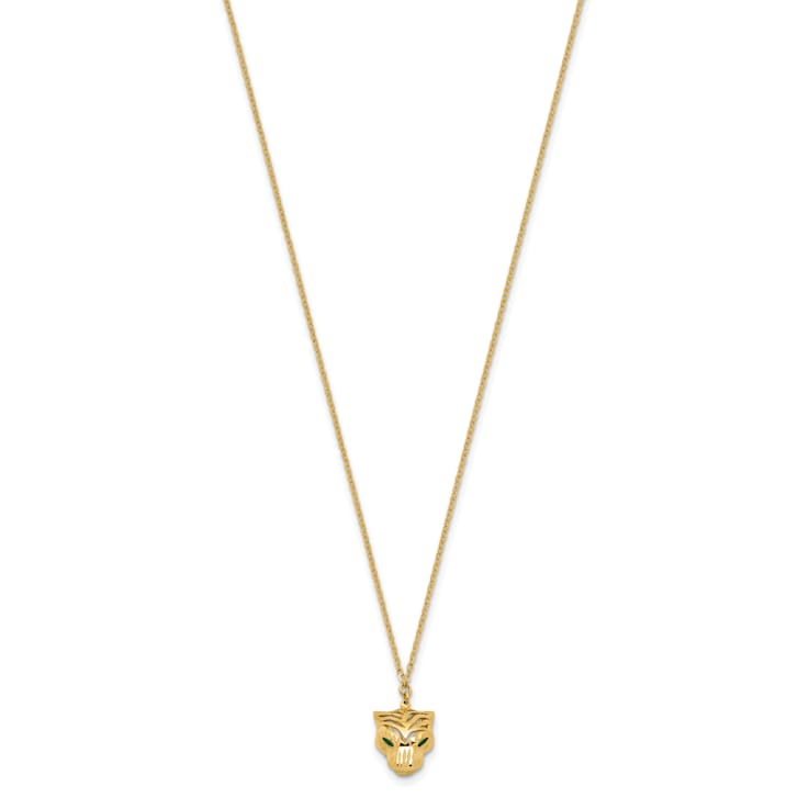 14K Yellow Gold Polished Diamond-cut Green Enamel Tiger Necklace
