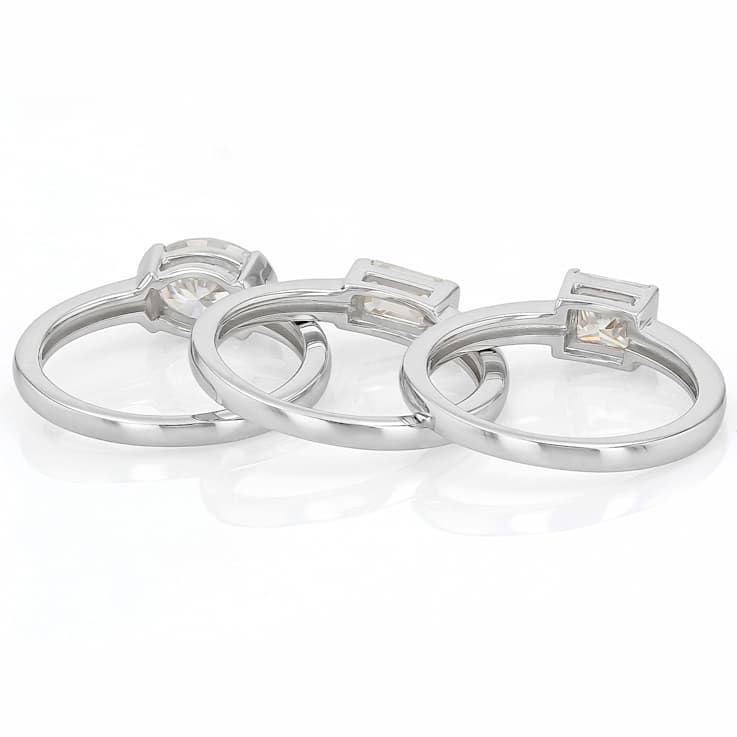 Moissanite Stackable Ring Set In Platinum-Enhanced Sterling Silver
2.88ctw Diamond Equivalent Weight