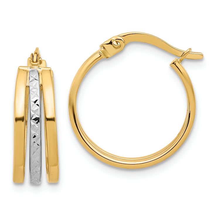 14k Yellow Gold and 14k White Gold 11/16" Polished and Diamond-Cut
Fancy Hoop Earrings