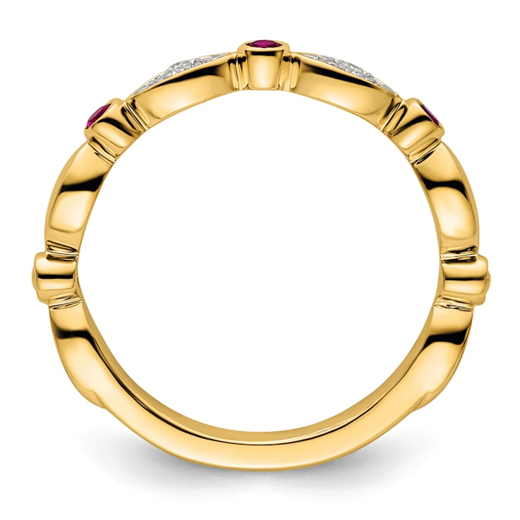 14K Yellow Gold Stackable Expressions Lab Created Ruby and Diamond Ring 0.096ctw
