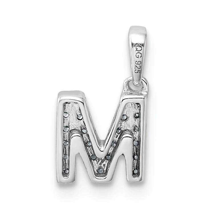 14K White Gold Diamond Letter M Initial with Bail Pendant