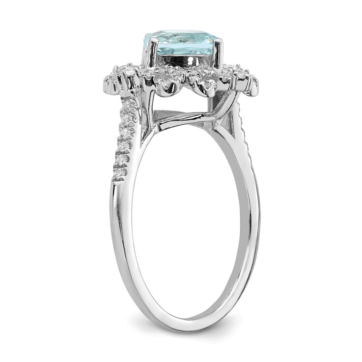 Rhodium Over 14K White Gold Aquamarine Vintage Diamond Halo Engagement Ring