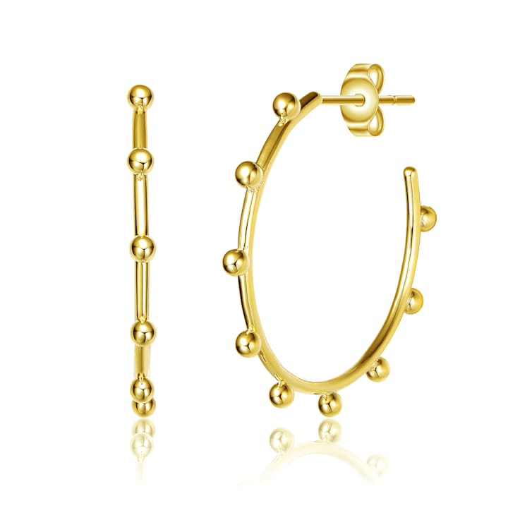 Beaded Open Hoop Earrings In 14K Gold Over Brass