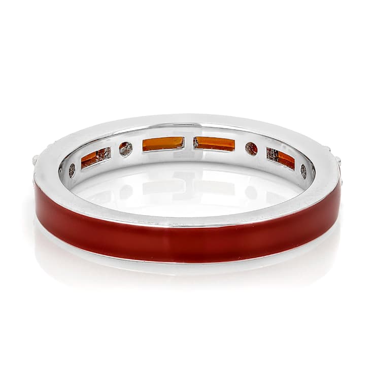 Garnet And Enamel Reversible Band Ring In Platinum Over Sterling Silver