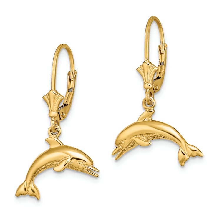 14k Yellow Gold Jumping Dolphin Earrings
