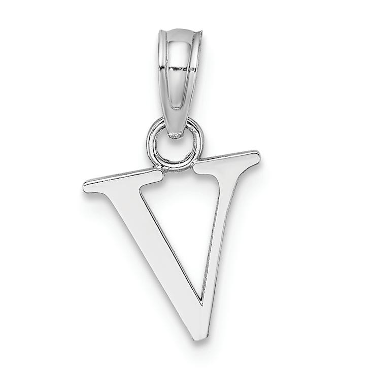Rhodium Over 14k White Gold Polished Block Letter V Initial Pendant