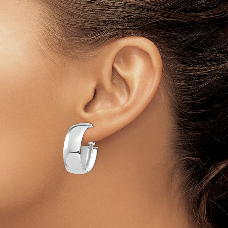 Rhodium Over 14k White Gold 1" High Polished Oval Hoop Earrings