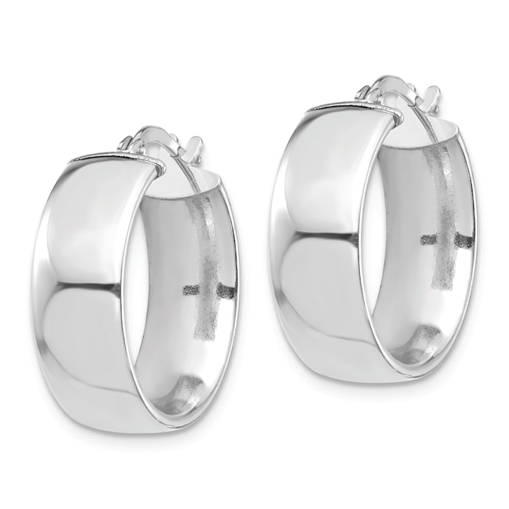 Rhodium Over 14k White Gold 13/16" High Polished Hoop Earrings