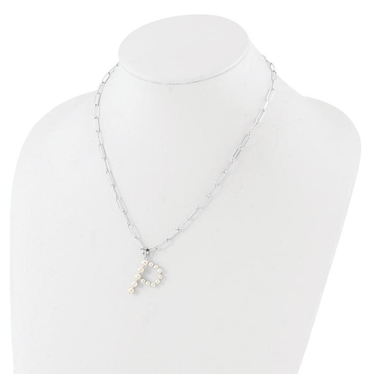Rhodium Over Sterling Silver 3-5.5mm Freshwater Cultured Pearl LETTER P
18-inch Necklace