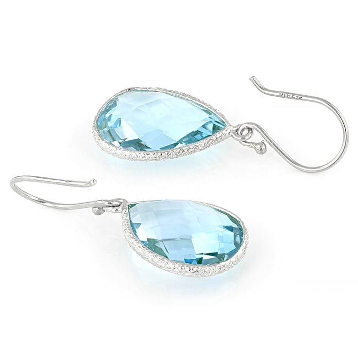 Blue Pear Shape Topaz Sterling Silver Earrings 15ctw