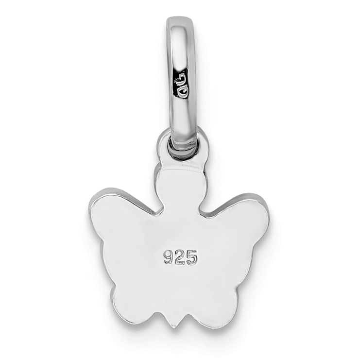 Rhodium Over Sterling Silver Pink Enameled Butterfly Children's Pendant