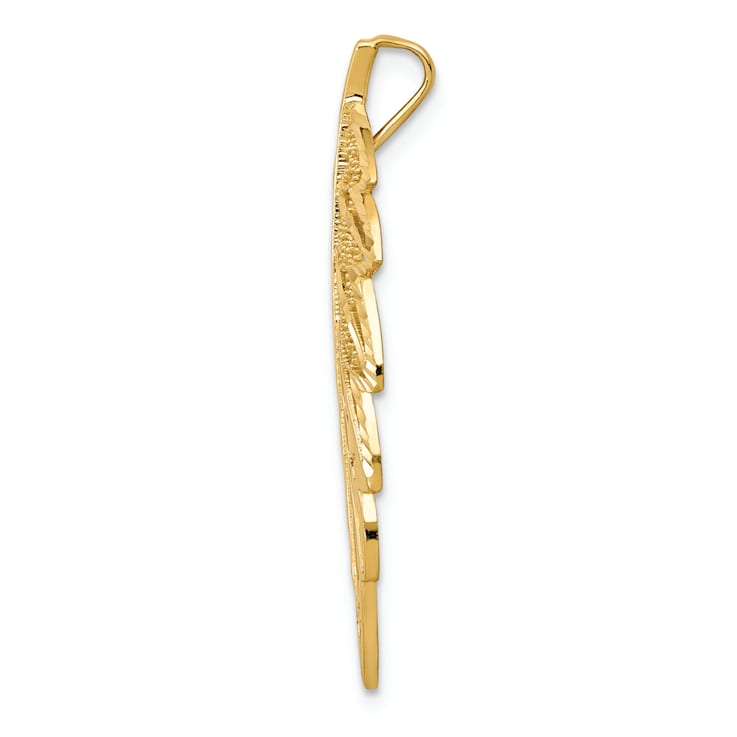 14k Yellow Gold Polished and Diamond-Cut Leaf Chain Slide Pendant