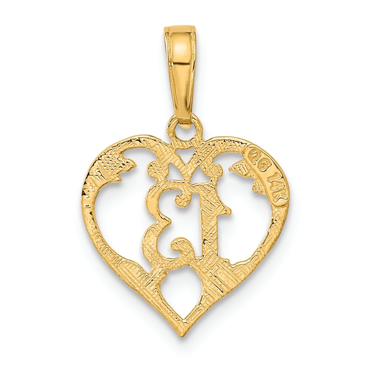 14k Yellow Gold Textured 13 in Heart Cut-out Pendant