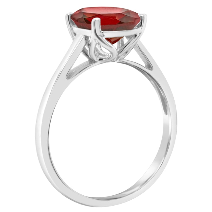 10x8mm Oval Garnet Rhodium Over Sterling Silver Ring