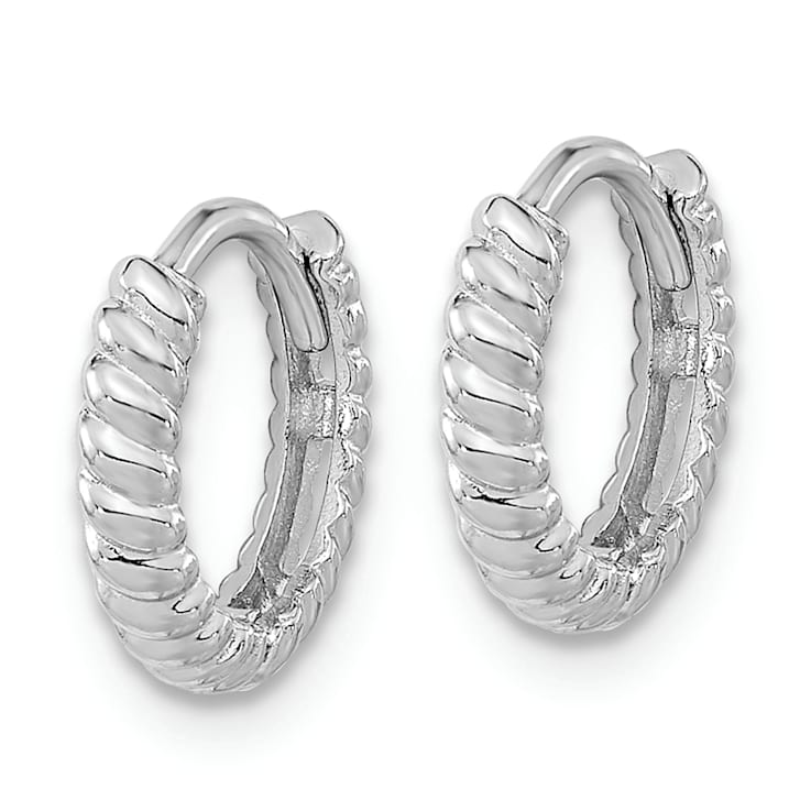 Rhodium Over 14k White Gold 3/8" Children's Polished Hoop Earrings