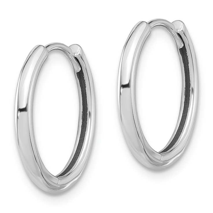 Rhodium Over 14k White Gold Polished 5/8" Hinged Hoop Earrings