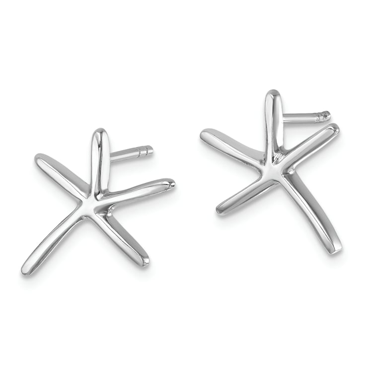 Rhodium Over Sterling Silver Polished Starfish Post Earrings