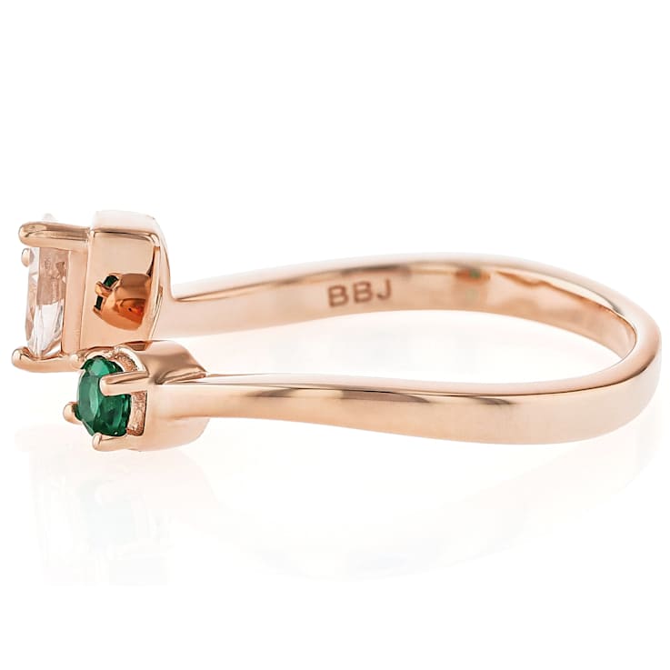Morganite And Lab Emerald Ring In 18K Rose Gold Over Sterling Silver 0.62ctw