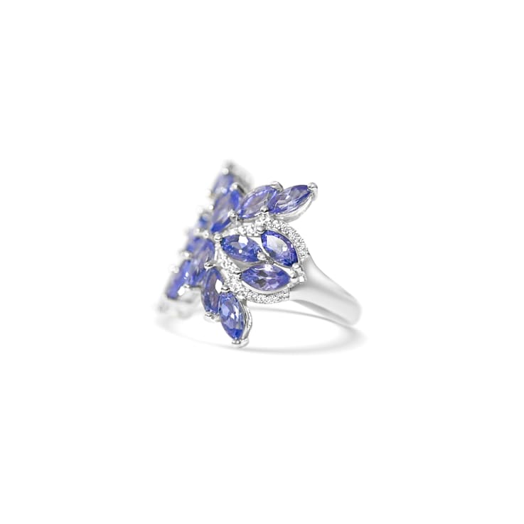 Rhodium Over Sterling Silver Marquise Tanzanite and White Zircon Ring 6.03ctw