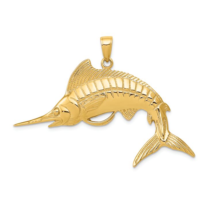 14k Yellow Gold Textured Marlin Pendant
