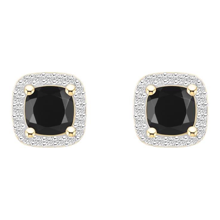 5mm Cushion Black Onyx And Created White Sapphire 10k Yellow Gold Halo
Stud Earrings