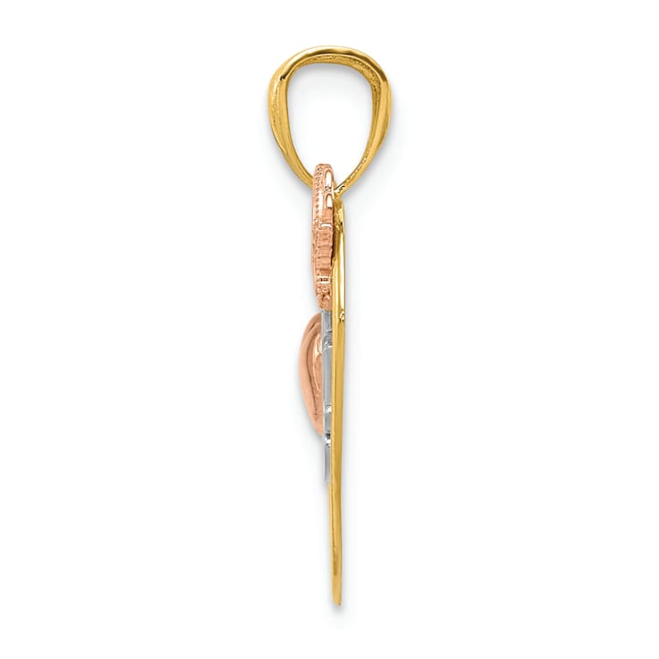 14k Tri-color Gold I LOVE YOU Heart with Butterfly Pendant