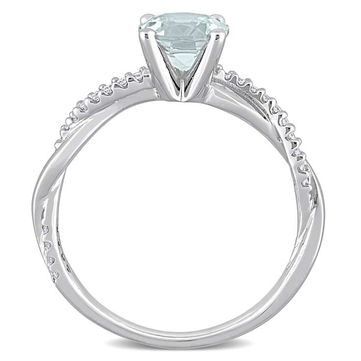 Aquamarine and Diamond 14K White Gold Crossover Ring 1.15ctw