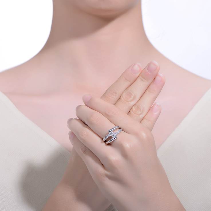 CZ Criss-Cross Bypass Ring In Sterling Silver