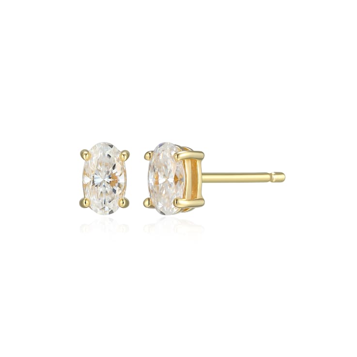 Oval Moissanite 14k Yellow Gold Over Silver Stud Earrings 0.52ctw DEW