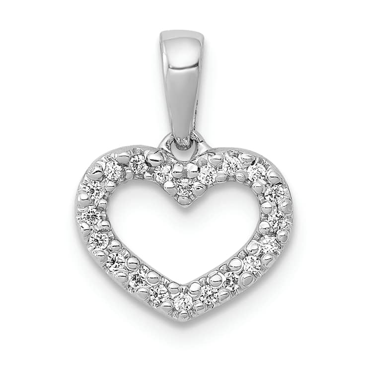 Rhodium Over 10k White Gold Diamond Heart Pendant