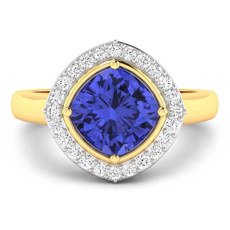 Cushion Cut Violet Tanzanite and White Diamond 14K Yellow Gold Halo Ring
2.23 ctw