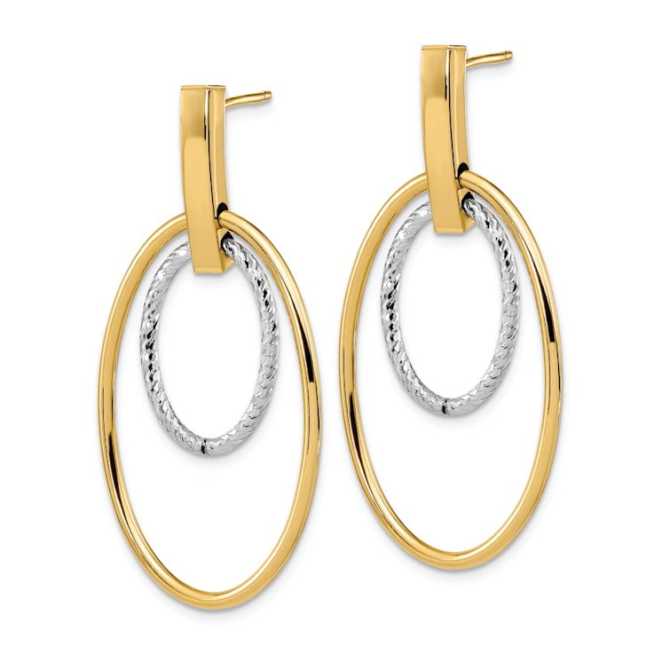 14k Two-tone Gold Polished Diamond-Cut Dangle Earrings