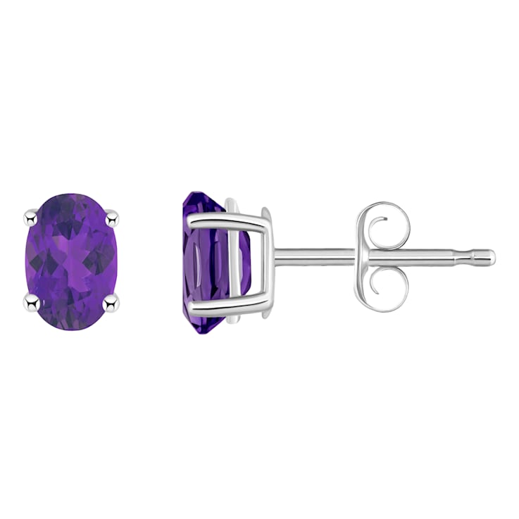 6x4mm Oval Amethyst 14k White Gold Stud Earrings