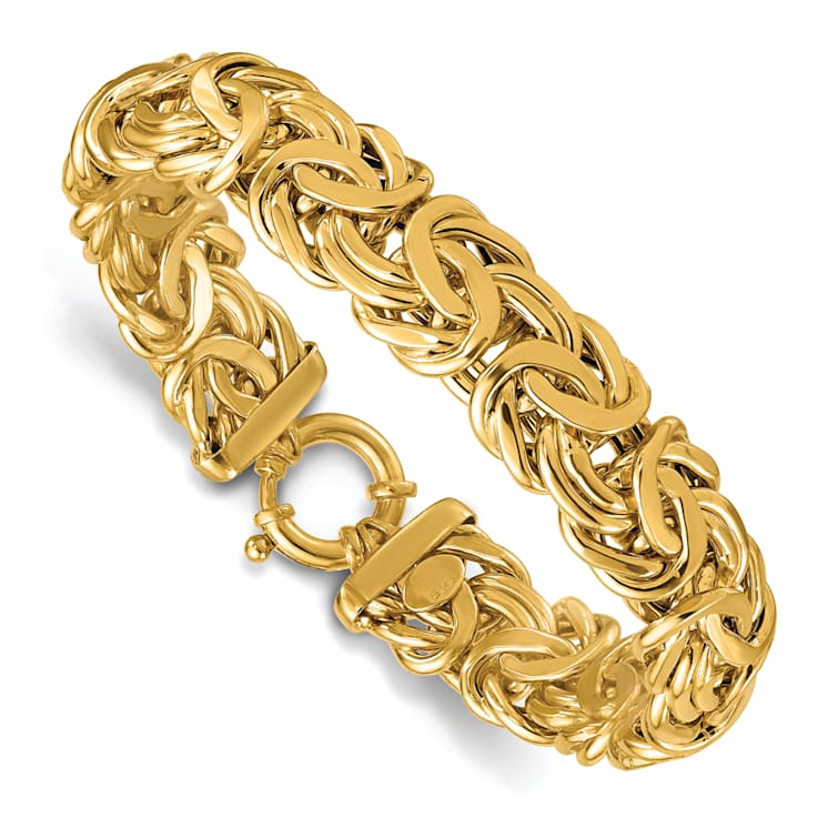 14K Yellow Gold 13.3mm Byzantine 8 Inch Bracelet