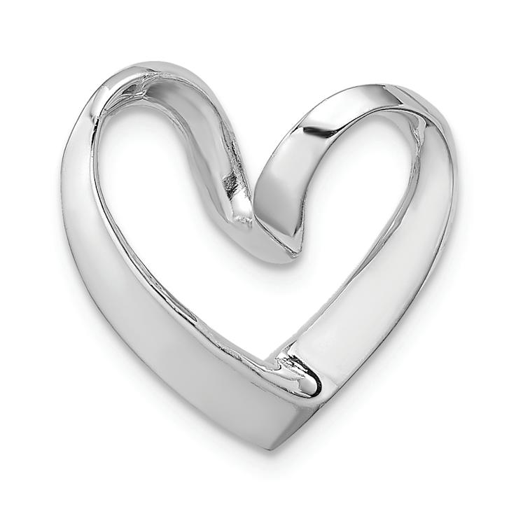 Rhodium Over 14k White Gold Polished Reversible Heart Chain Slide Pendant