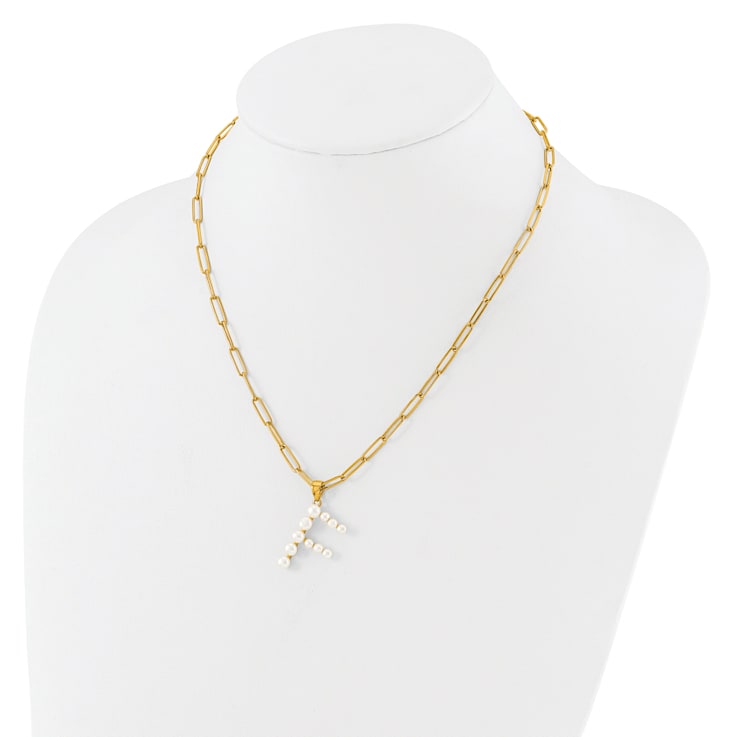 Gold Tone Sterling Silver 3-5.5mm Freshwater Cultured Pearl LETTER F
18-inch Necklace